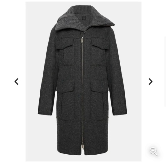 Theory Charcoal Wool Twill Military Coat Size Small 4 Worn once! $795 - Picture 3 of 8